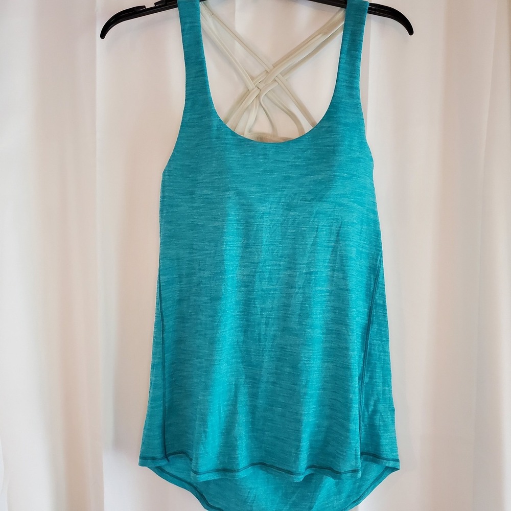 Lululemon Slay The Studio Yoga 2-in-1 Tank Turquoise Blue Built In Bra 4 Padded
